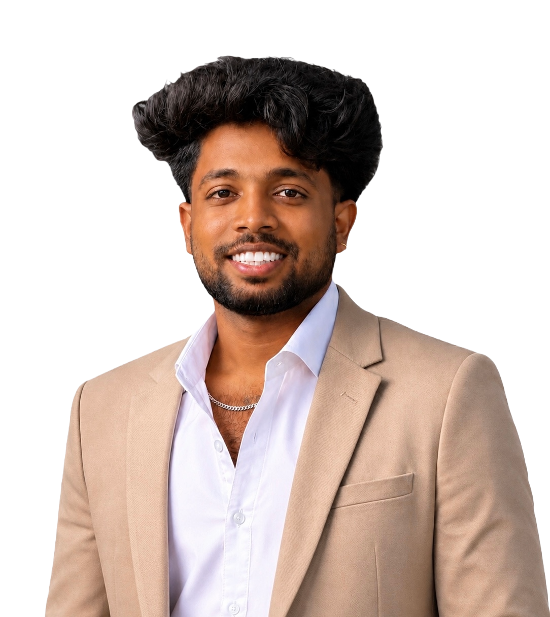 Dhruva portrait in a beige suit