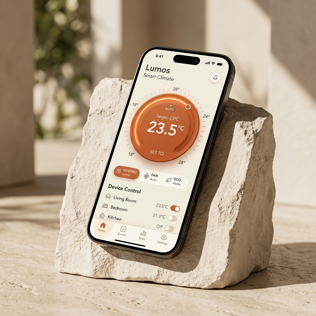 Lumos climate control mobile app interface mockups
